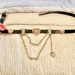 Chic Black Belt with Silver Heart Accents